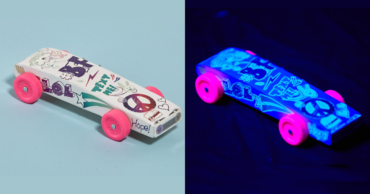 Next big thing in Pinewood Derby: black lights and glow-in-the-dark